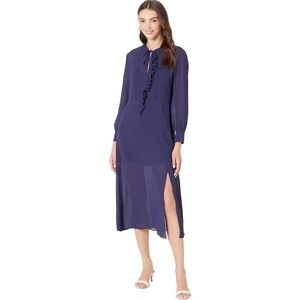 Ted Baker Faithiy Asymmetric Ruffle Midi Skirt Dress Dark Navy Womens Size Ted 2